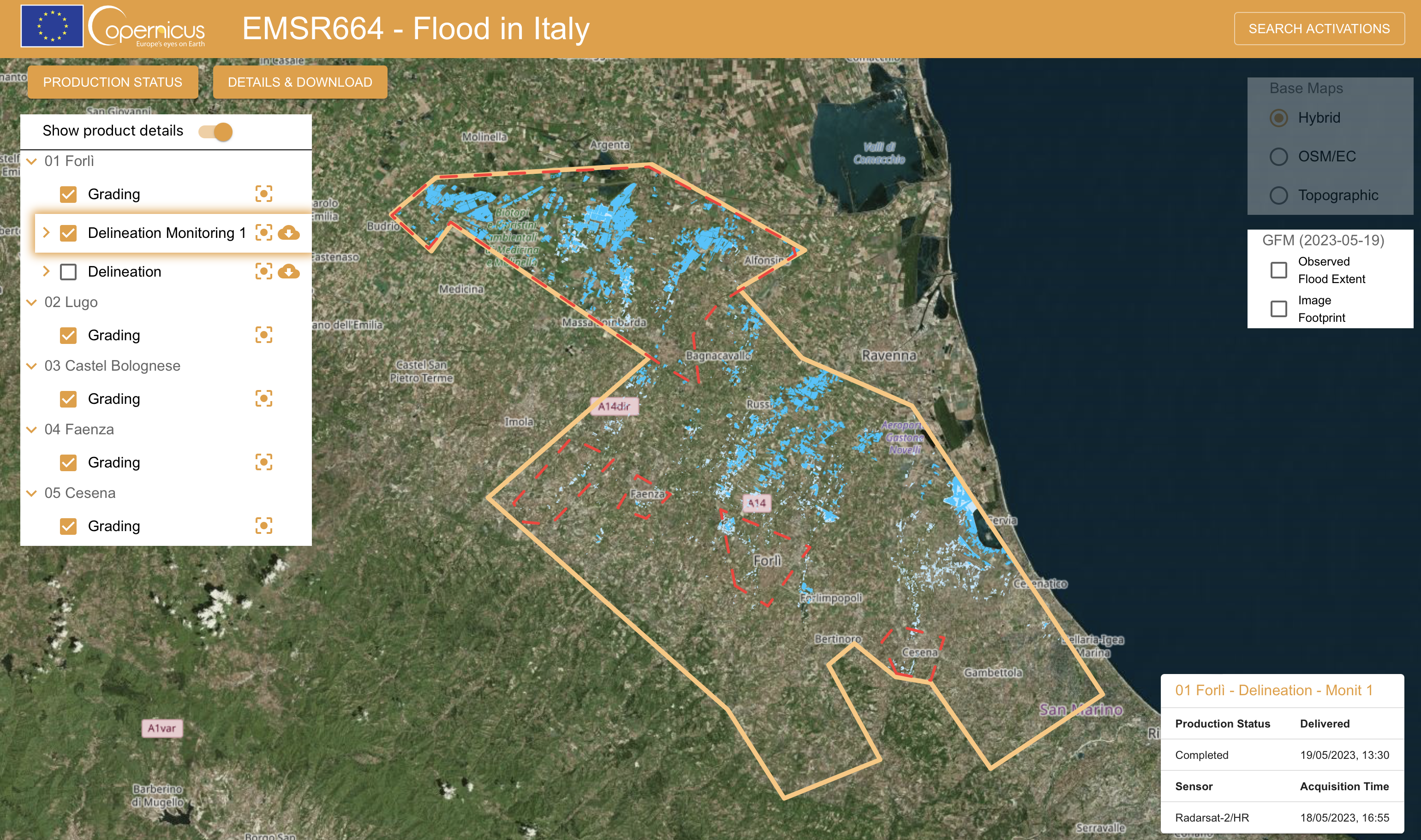 Flood in Italy, progetto Copernicus