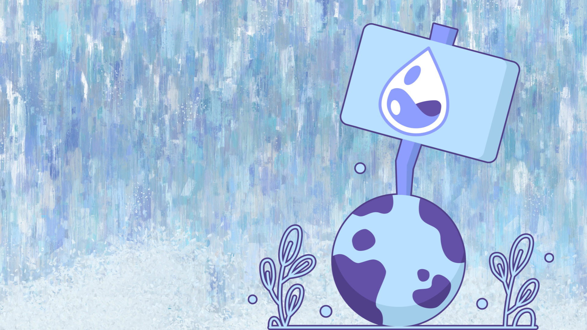 disegno del mondo con cartello raffigurante una goccia di acqua