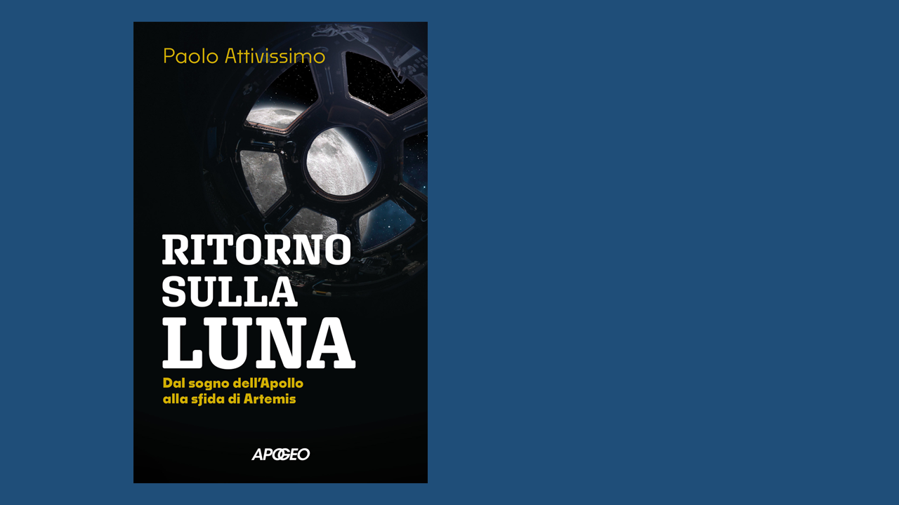 Copertina del saggio di Paolo Attivissimo "Ritorno sulla Luna" su sfondo blu