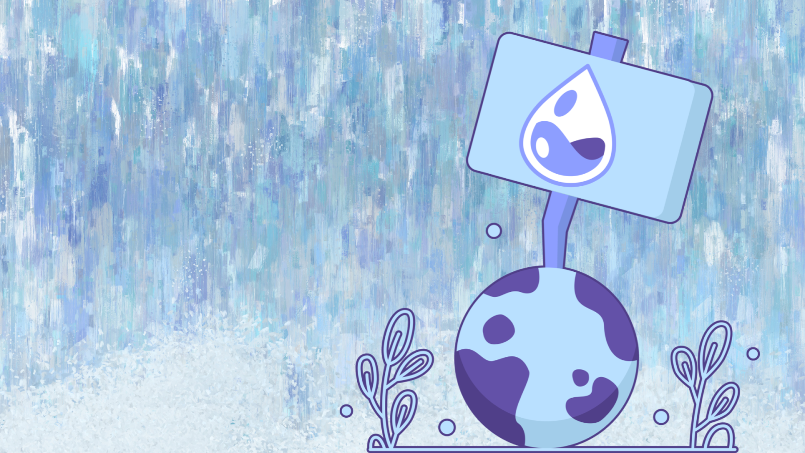 disegno del mondo con cartello raffigurante una goccia di acqua