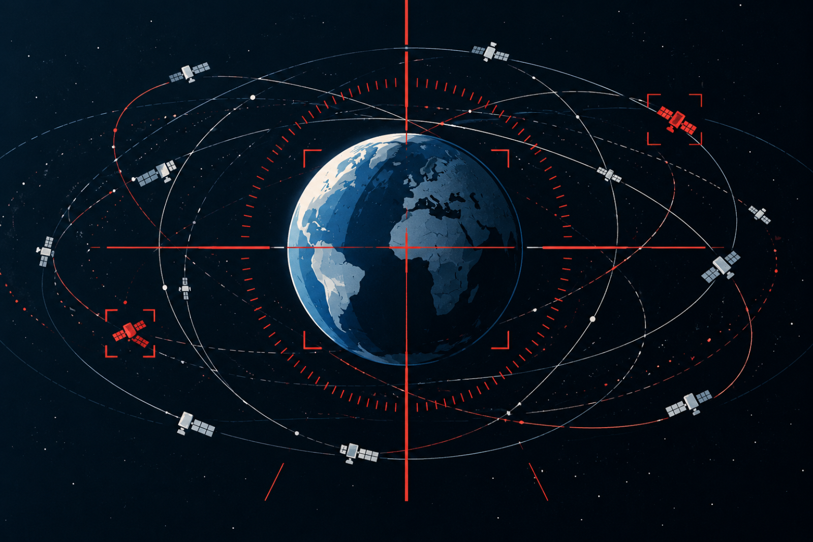 reticolo di orbite terrestri trasformato graficamente in un mirino