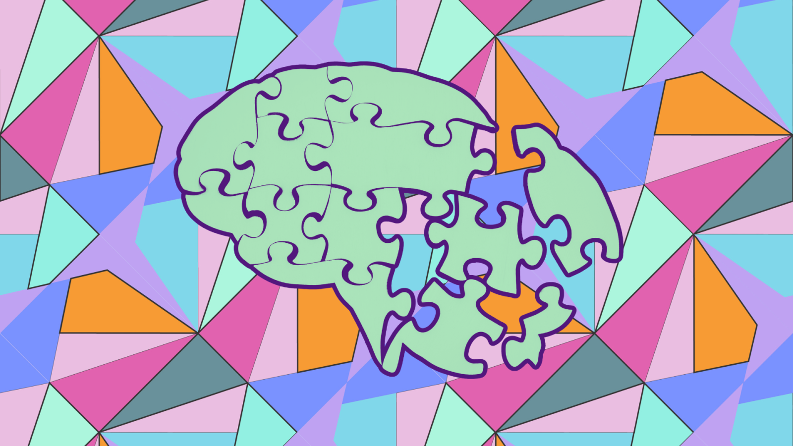 puzzle di cervello su sfondo geometrico