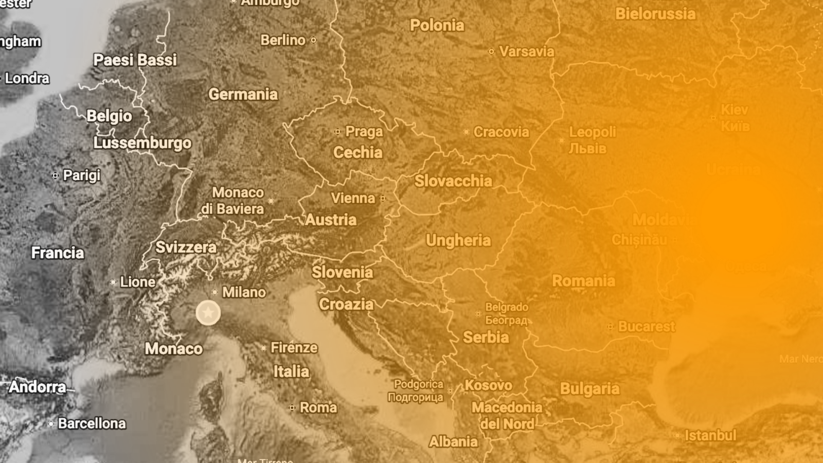 mappa europa con sfumatura a partire da ucraina