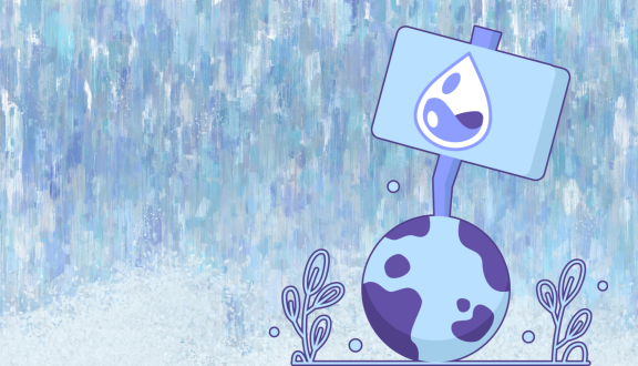 disegno del mondo con cartello raffigurante una goccia di acqua