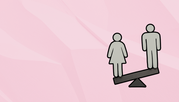 bilancia in disequilibrio con figure stilizzate di uomo e donna