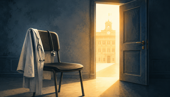 sedia con camice e porta aperta