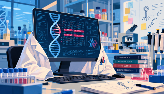disegno di un computer che indossa un camice da laboratorio