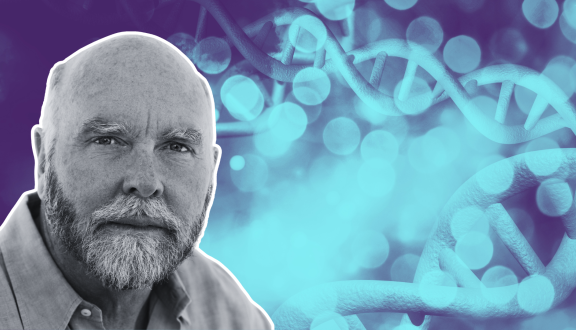 ritratto di craig venter con dna sullo sfondo