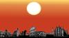 illustrazione di monumenti italiani sotto un sole cocente e un cielo rosso