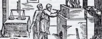 Bilancia e fornace di alchimisti