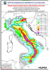Fig.1 - Pericolosità sismica nazionale (INGV)