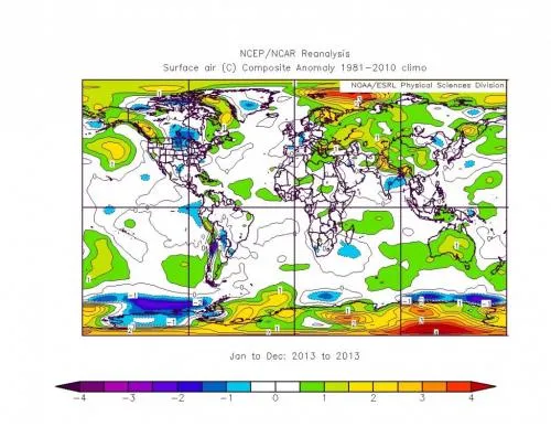 Figura 1 – Anomalie della temperatura media globale del 2013
