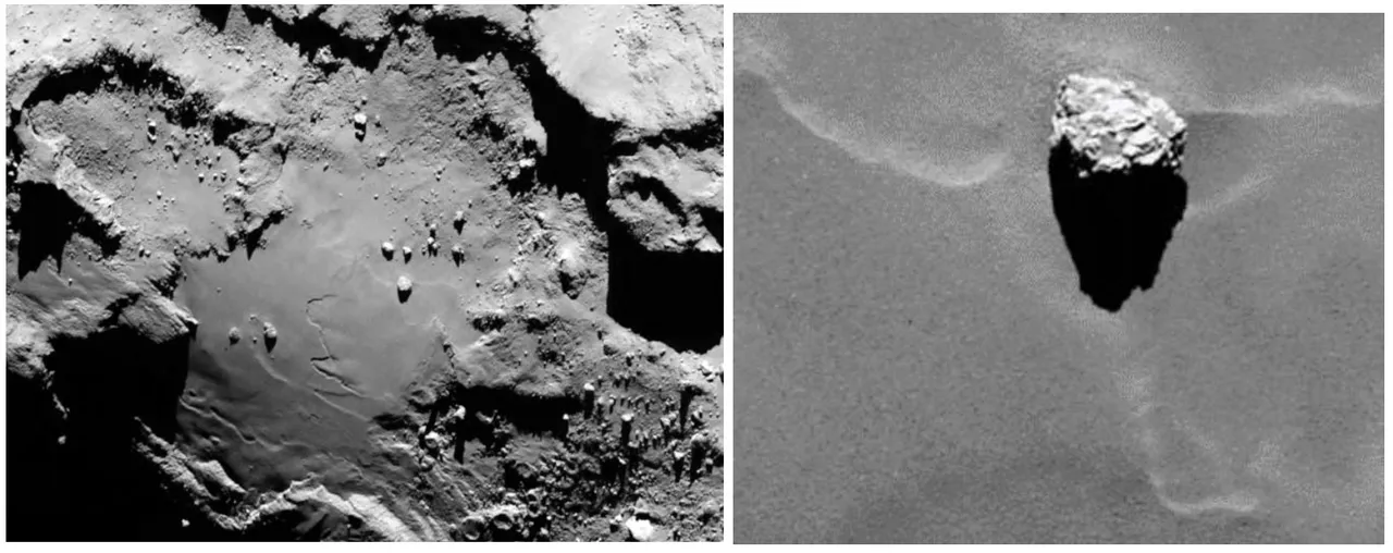 Figura 7 - Sinistra, in verde i vettori puntali di gravità; al centro l’inviluppo dei piani di stratificazione indica la separazione iniziale dei due corpi principali. A destra,…