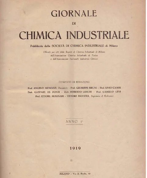 Il primo numero del Giornale di Chimica Industriale