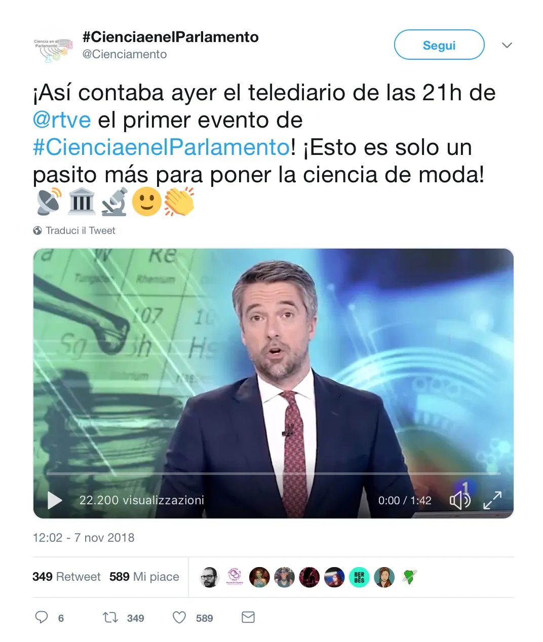 Post Twitter iniziativa Ciencia e nel Parlamento