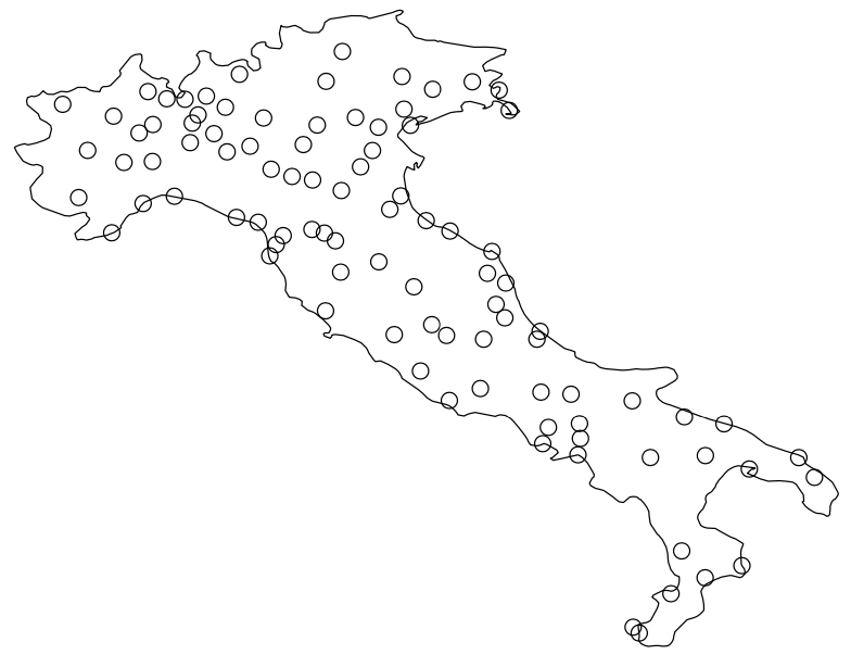Figura 1. Distribuzione spaziale delle 94 province presenti all’interno della penisola tra le 107 totali