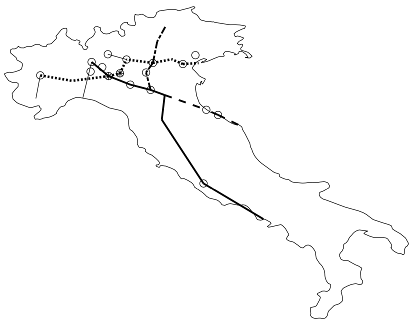 Figura 6. Distribuzione spaziale delle province italiane che al 18 marzo avevano più di 500 contagiati osservati