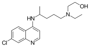 Figura 1. In alto, la formula di struttura della clorochina; in basso, quella dell’idrossiclorochina