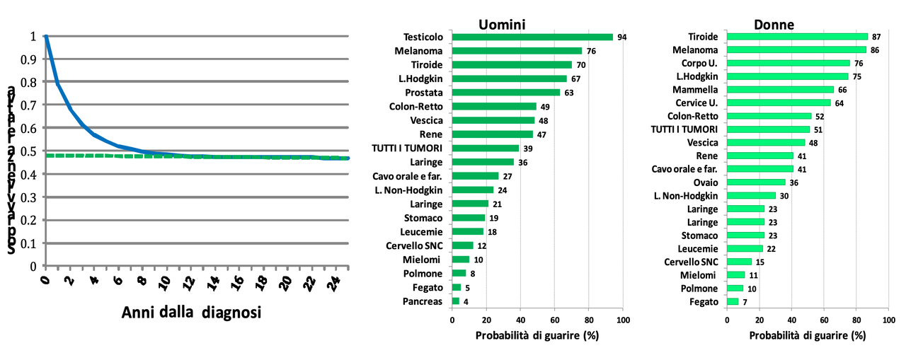 Figura 1. Probabilità di guarire dopo una diagnosi di tumore in Italia: metodo di calcolo e risultati