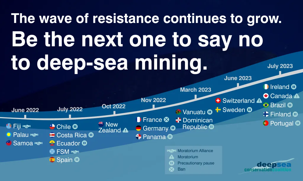 Figura 2. I 21 paesi contrari al deep sea mining in ordine cronologico