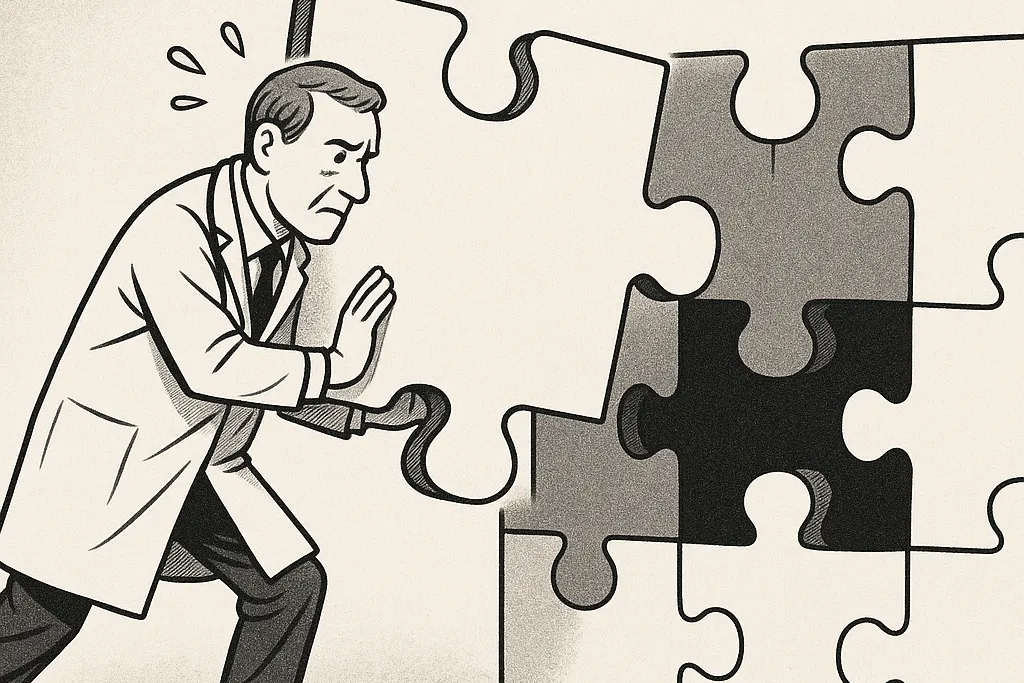 medico che inserisce una tessera in un grande puzzle