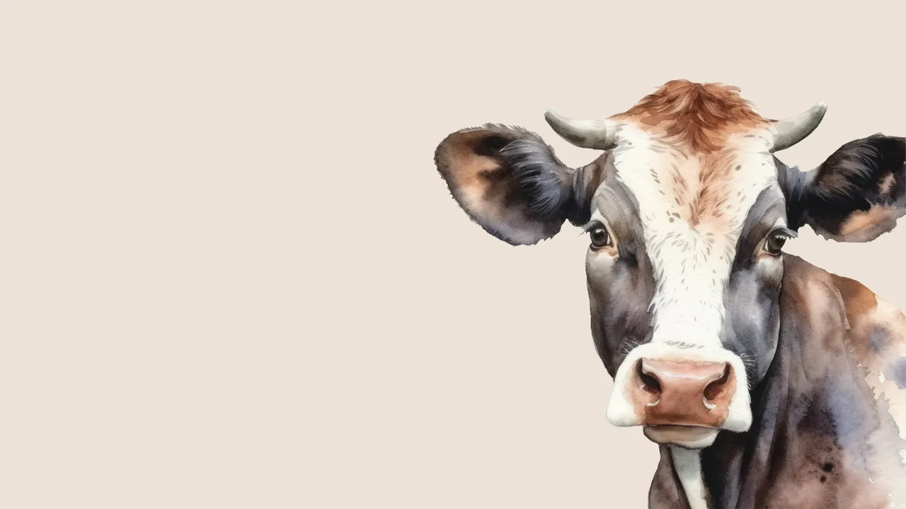 un acquarello di mucca su sfondo uniforme
