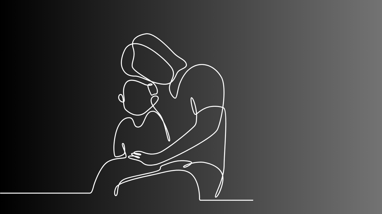 una grafica di madre e figlio su sfondo nero