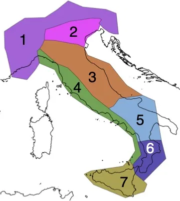 Mappa delle aree su cui viene valutato il modello SimplETAS. Il modello viene usato per simulare I terremoti e costruire dei cataloghi sismici sintetici. Per ogni area vengono…