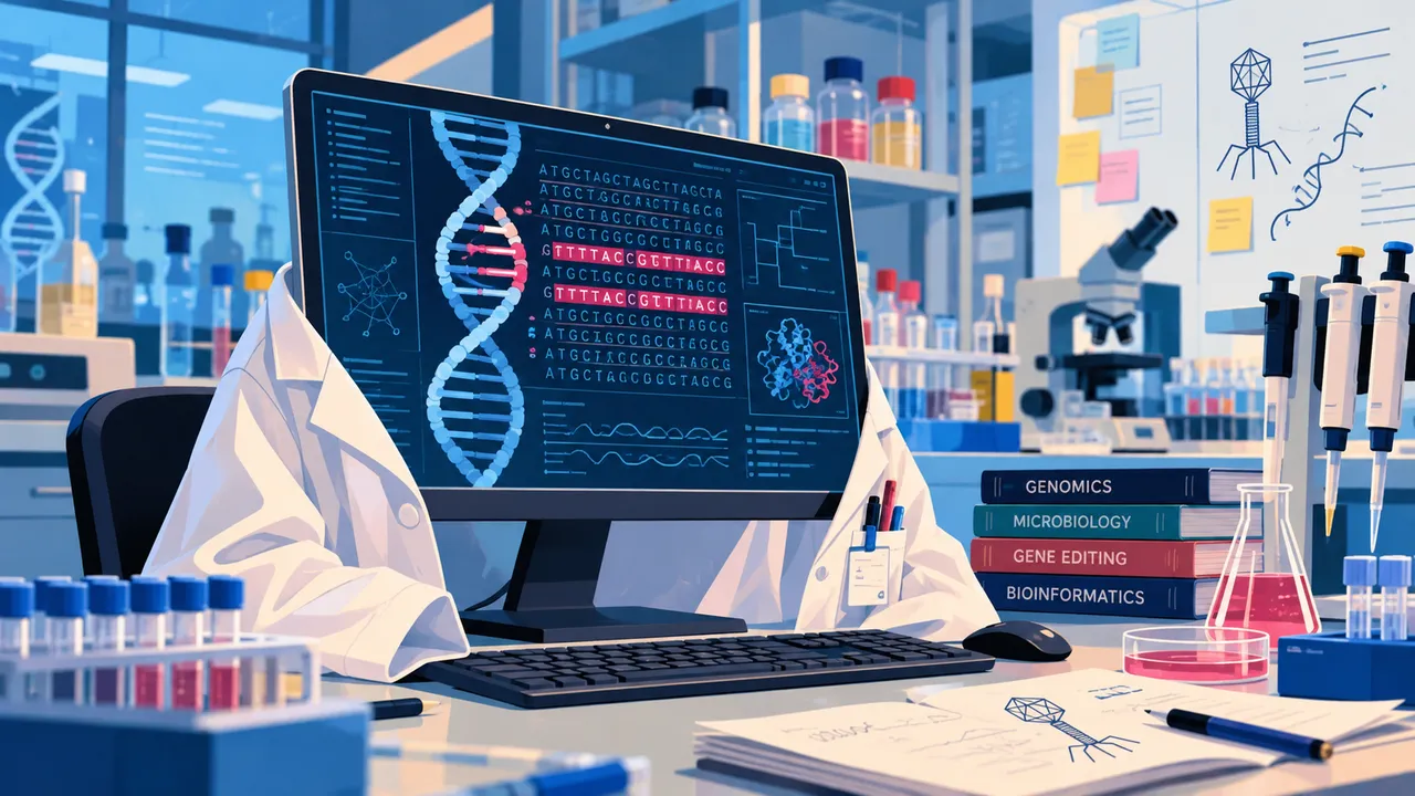 disegno di un computer che indossa un camice da laboratorio