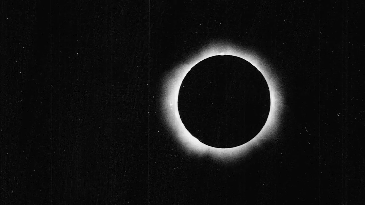 la corona solare bianca attorno al disco nero della Luna durante un'eclissi totale