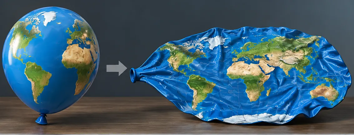 Immagine in cui la Terra è raffigurata come un palloncino prima gonfio poi schiacchiato