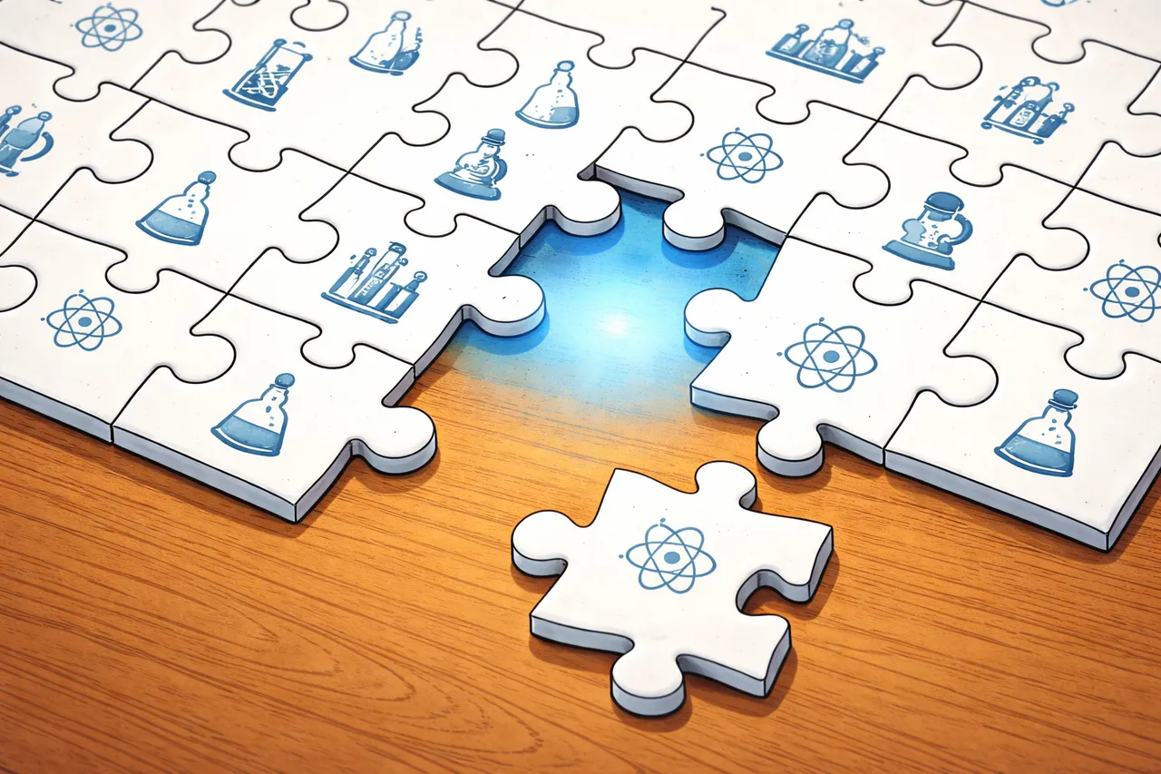 puzzle incompleto con simboli scientifici
