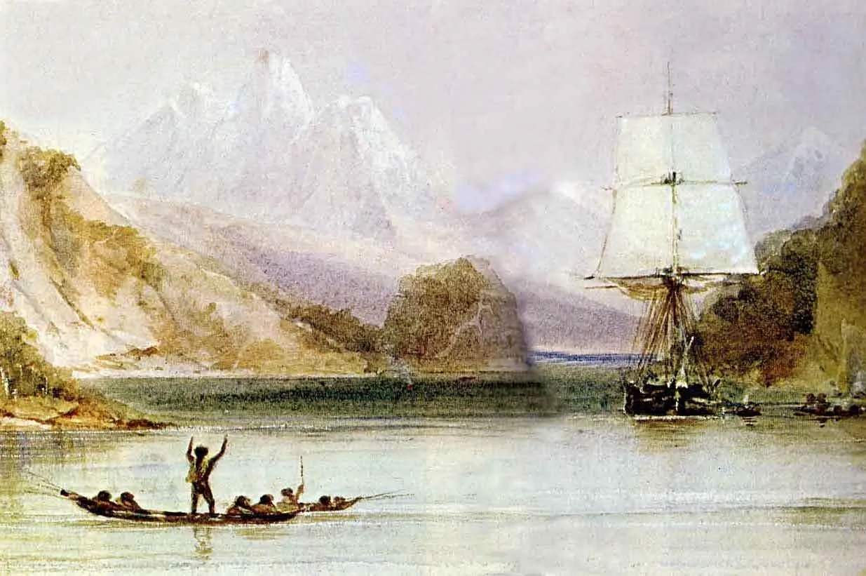 Il brigantino HMS Beagle in un dipinto di Conrad Martens