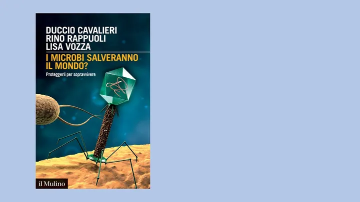 Cover del saggio I microbi salveranno il mondo? su sfondo azzurro