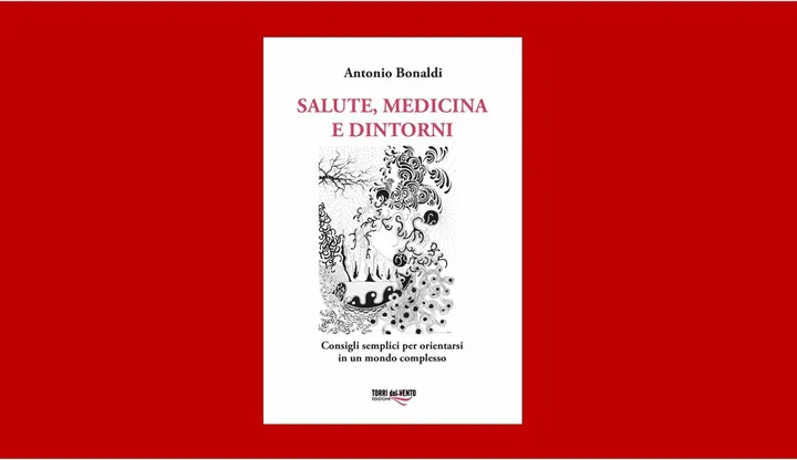 Copertina del libro di Antonio Bonaldi Salute, medicina e dintorni su sfondo rosso