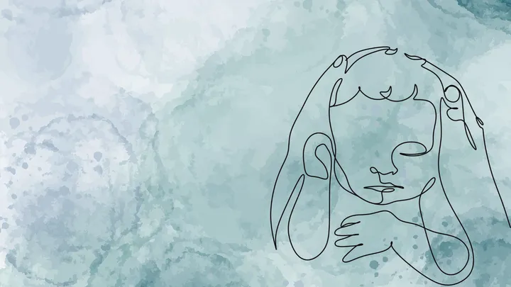 disegno con singolo tratto di neonato su sfondo acquarello
