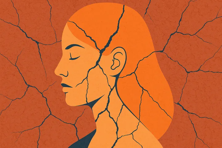 disegno di un volto femminile percorso da crepe