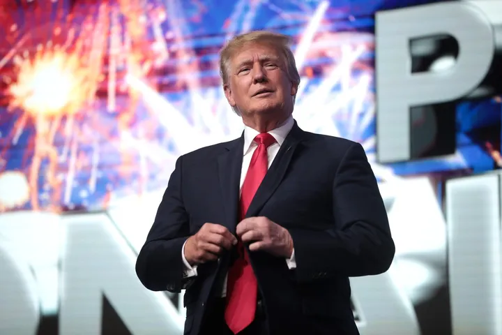 Donald Trump on stage at a Turning Point Action rally in Phoenix, July 2021