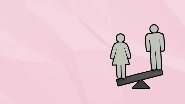 bilancia in disequilibrio con figure stilizzate di uomo e donna