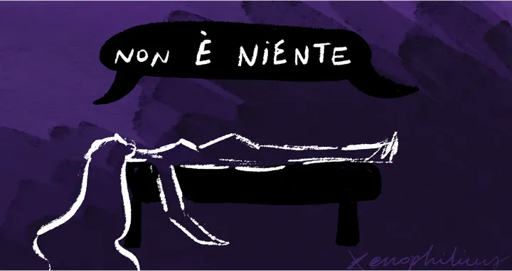 disegno di donna stesa su sfondo viola