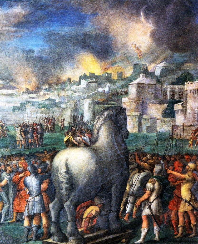 Cavallo di Troia, affresco riportato su tela di Niccolò dell'Abate, 1540-1543. Conservato alla Galleria Estense di Modena. 